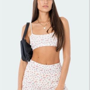 Edikted Floral Print Tank Top - White and Pink